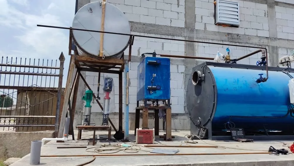 Industrial installation with boiler and pipework